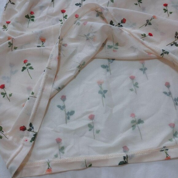 Fover Cute Sheer Crew Neck Cut & Sew Top Floral Print Size M - Picture 6 of 7